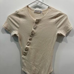 The Line by K ribbed bodysuit w/ asymmetrical button placket